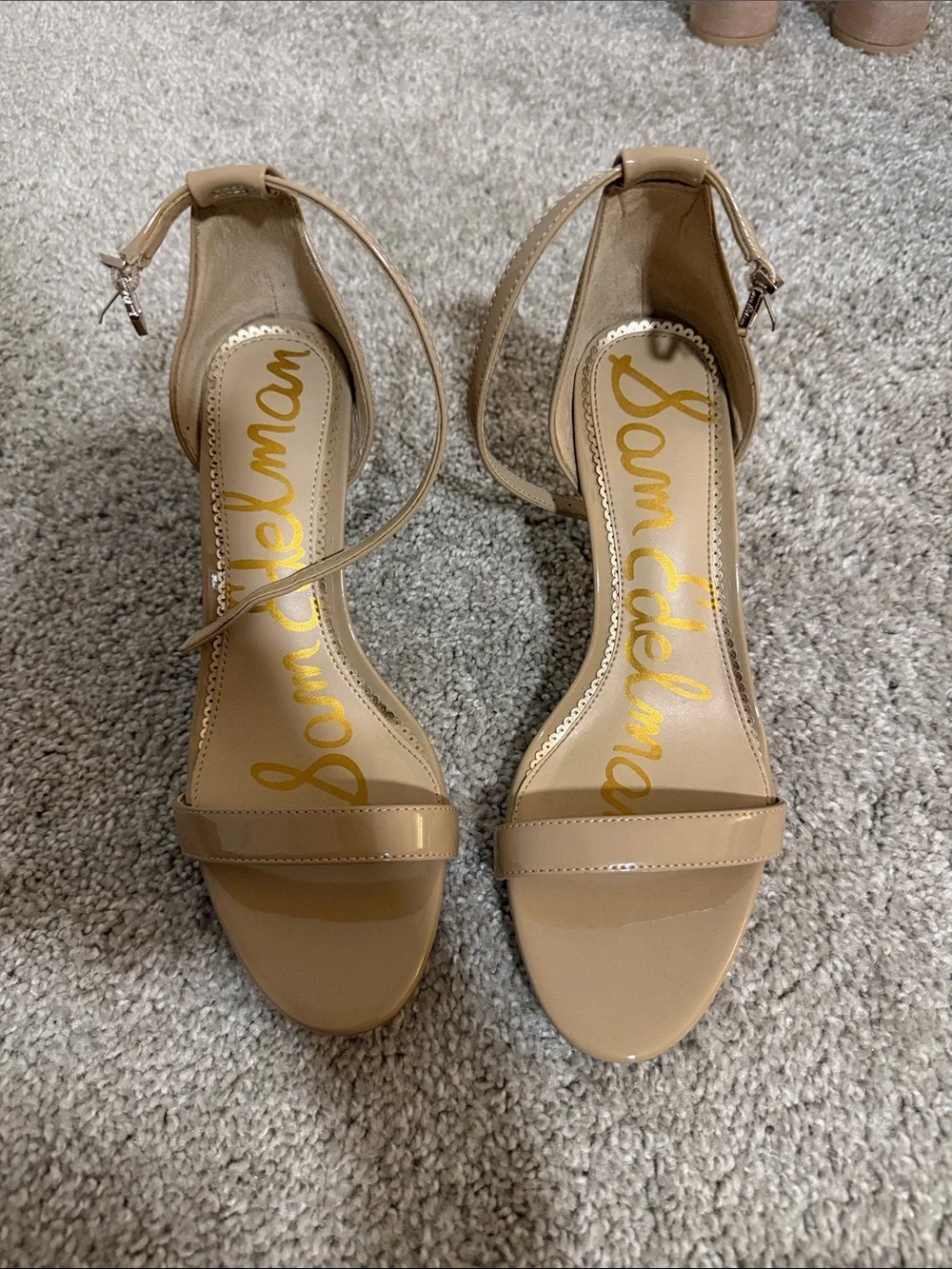 Sam Edelman Beige Nude Patent Ankle Strap Heels